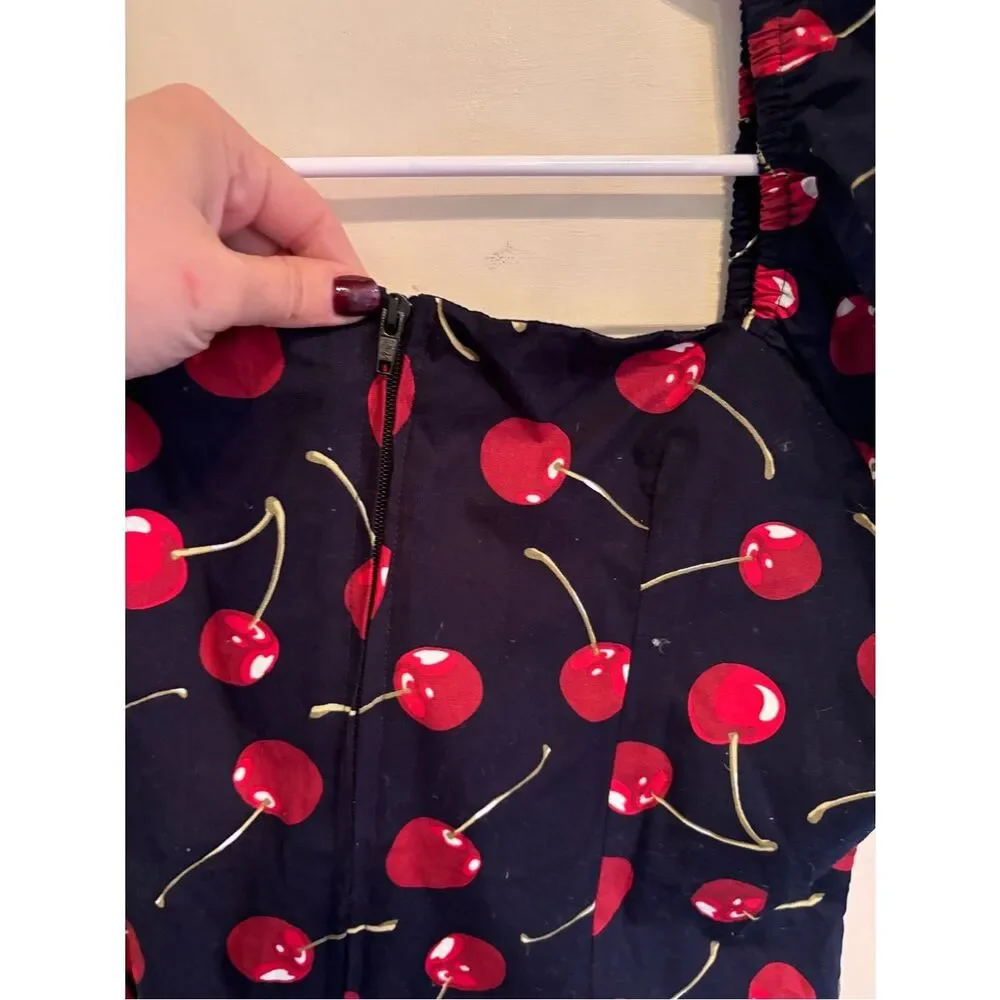 Black Cherry Print Puff Sleeve Top - Picture 3 of 5